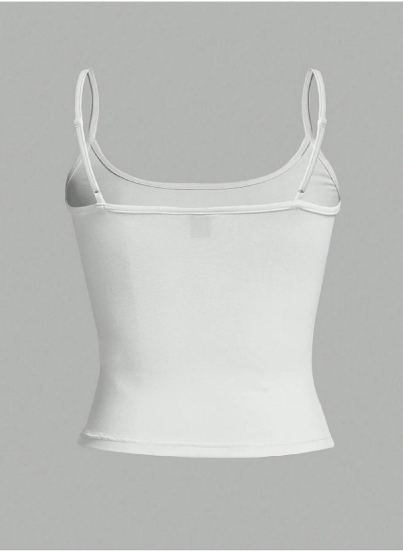 Undershirt For Women Plain Stretch with Thin Straps and Open Neckline