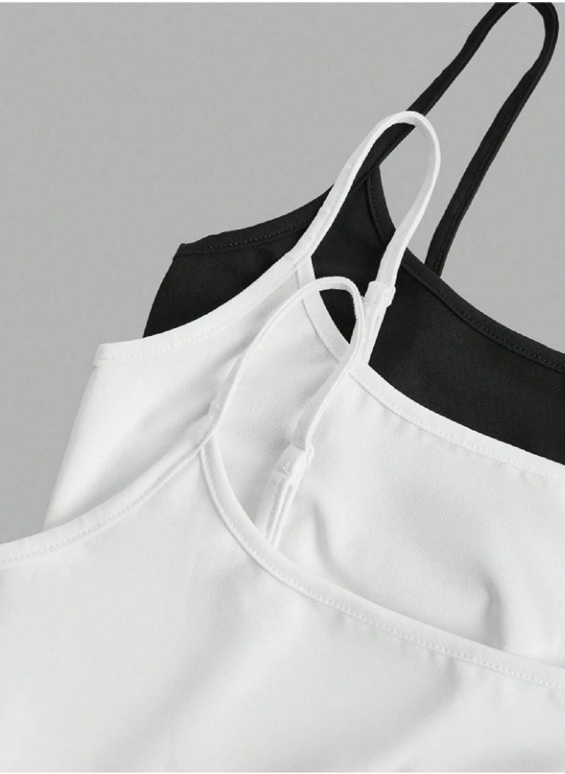 Undershirt For Women Plain Stretch with Thin Straps and Open Neckline