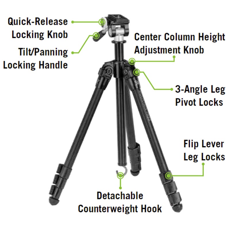 Vortex Optics Mountain Pass Tripod Kit - 2-Way Pan Head, 22 lb Max Load, Arca-Swiss Head Mount - Unlimited, Unconditional Warranty - Image 5
