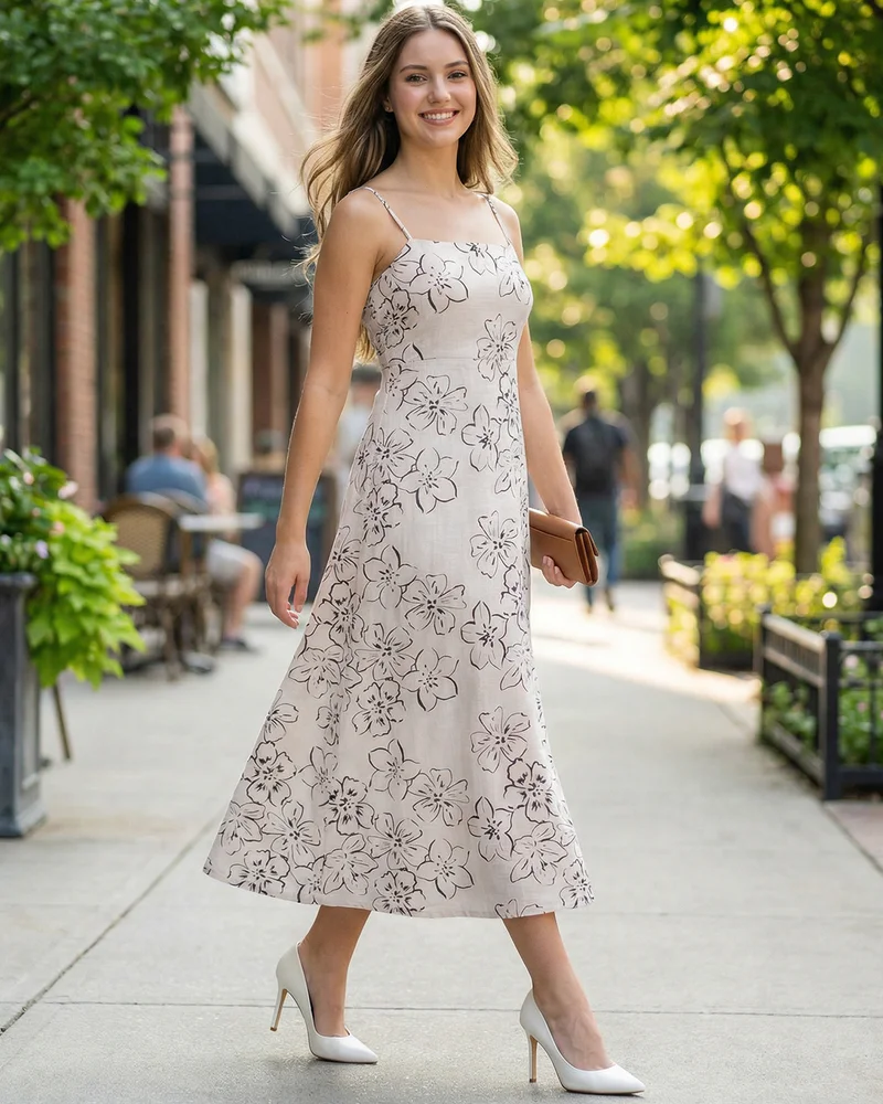 بيواكوف Women's Off White All Over Printed Flared Dress