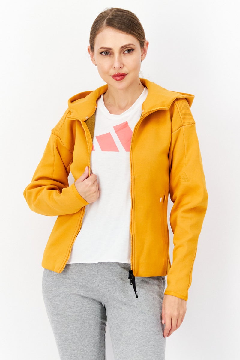 Adidas ملابس رياضية نسائية بأكمام طويلة للياقة البدنية، برتقالي - Image 1