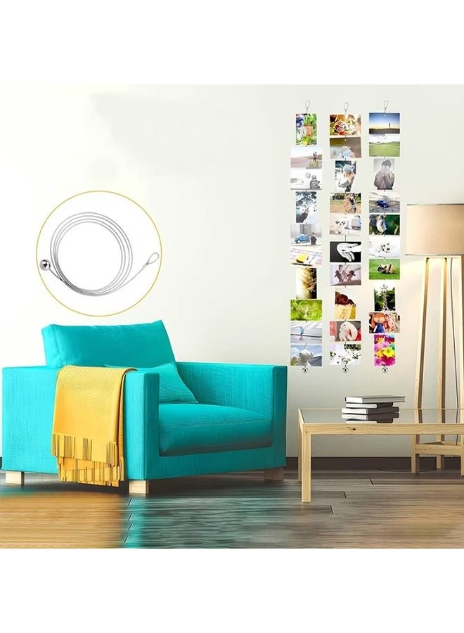 Silvery Stainless Steel Photo Rope With 48 Magnets And Clips For Displaying Photos Postcards - Image 3