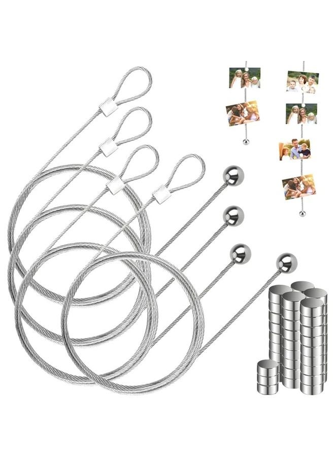 Silvery Stainless Steel Photo Rope With 48 Magnets And Clips For Displaying Photos Postcards - Image 2
