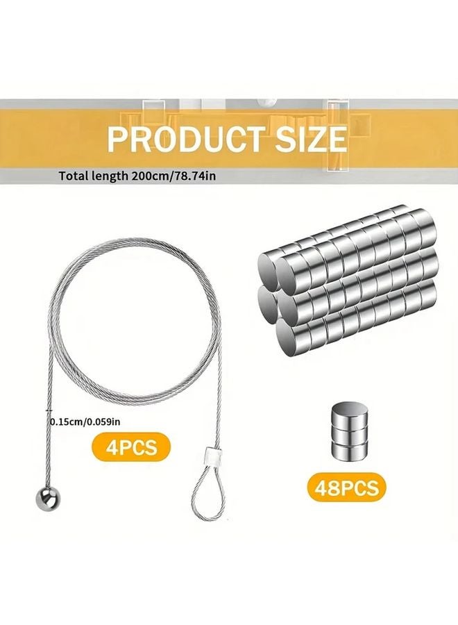 Silvery Stainless Steel Photo Rope With 48 Magnets And Clips For Displaying Photos Postcards - Image 4