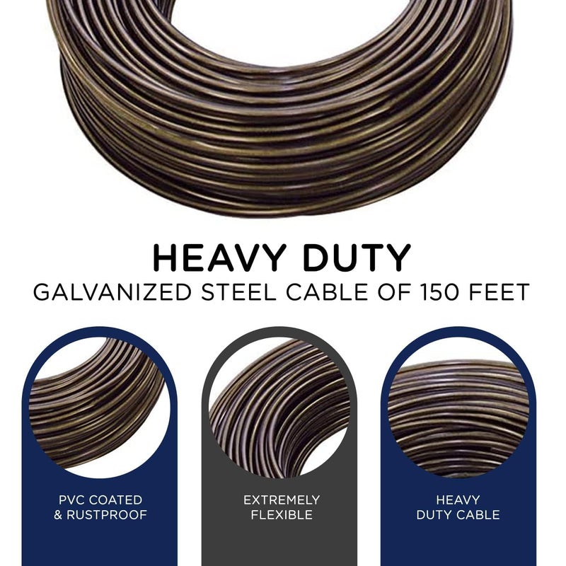 Strata 150 Feet Clothesline Outdoor Heavy Duty Galvanized Wire Steel Cable, Mocha PVC Coating - Clothes Line Wires for Outside Laundry Drying - Image 2
