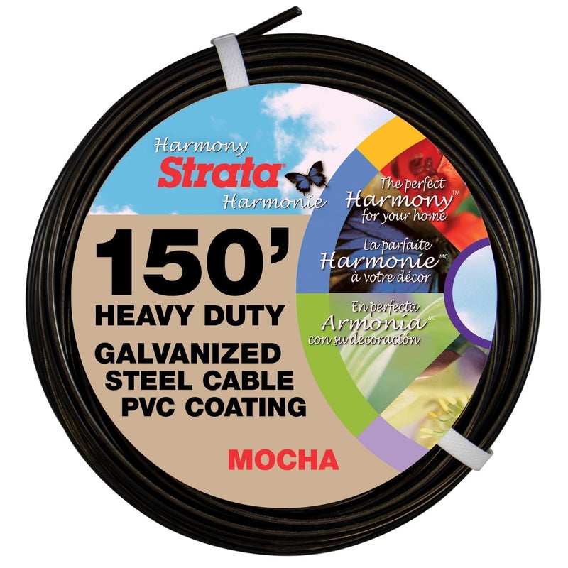 Strata 150 Feet Clothesline Outdoor Heavy Duty Galvanized Wire Steel Cable, Mocha PVC Coating - Clothes Line Wires for Outside Laundry Drying - Image 1
