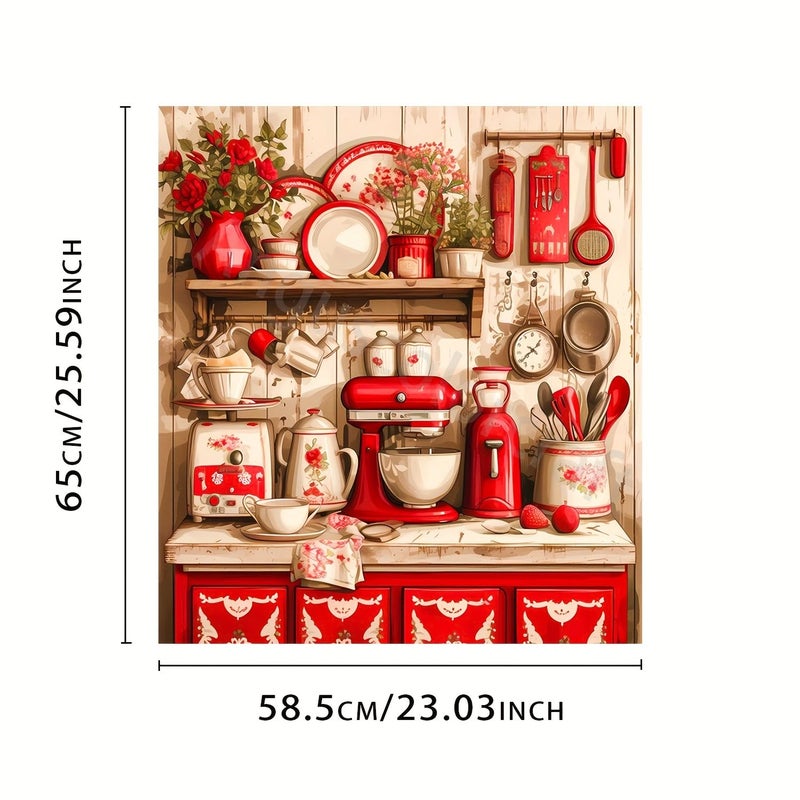 Vintage Red Refrigerator And Dishwasher Cover 17x23inch Heat Resistant Fridge Door Magnet Easy Clean Panel Decal No Power Needed Kitchen Shelf Appliance Cover - Image 3