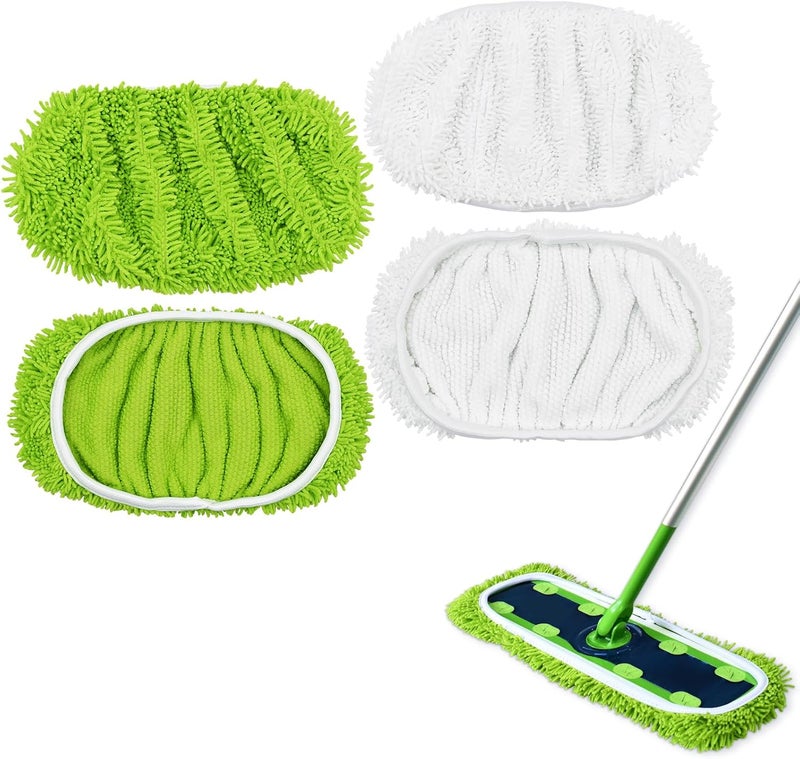 وسائد مكنسة XL متوافقة مع مكنسة Swiffer XL، مناديل تنظيف جافة مقاس X-Large، ملء لوسائد تنظيف رطبة مقاس XL، مناديل تنظيف رطبة قابلة لإعادة الاستخدام وقابلة للغسيل مصنوعة من الألياف الدقيقة عالية الجودة لتنظيف الأرضيات الخشبية، عبوة تحتوي على 4 قطع. - Image 1
