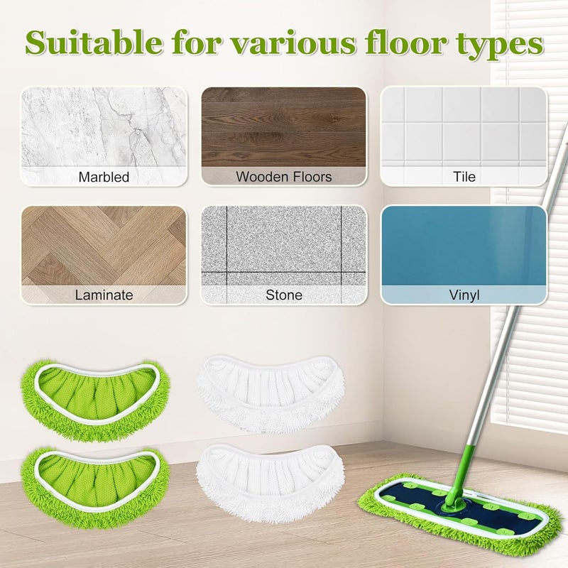وسائد مكنسة XL متوافقة مع مكنسة Swiffer XL، مناديل تنظيف جافة مقاس X-Large، ملء لوسائد تنظيف رطبة مقاس XL، مناديل تنظيف رطبة قابلة لإعادة الاستخدام وقابلة للغسيل مصنوعة من الألياف الدقيقة عالية الجودة لتنظيف الأرضيات الخشبية، عبوة تحتوي على 4 قطع. - Image 5
