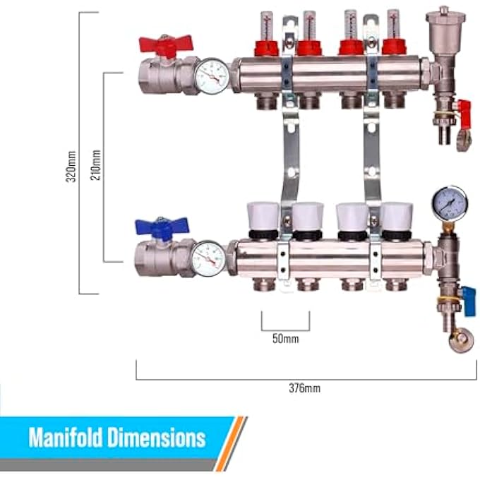 4 PORT MANIFOLD UNDERFLOOR HEATING: EFFICIENT HEATING SOLUTION FOR YOUR HOME MAXIMIZE COMFORT STURDY DESIGN EASY INSTALLATION SUITABLE FOR WATER-BASED RADIANT FLOOR HEATING SYSTEMS - Image 3