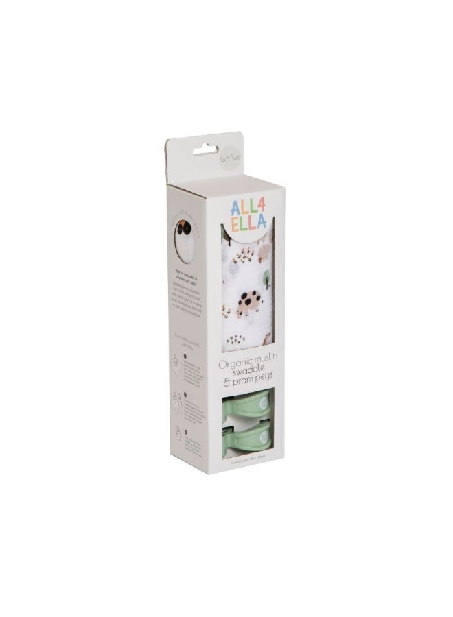 All4Ella Organic Muslin Swaddle & Pram Peg Gift Set - Image 1