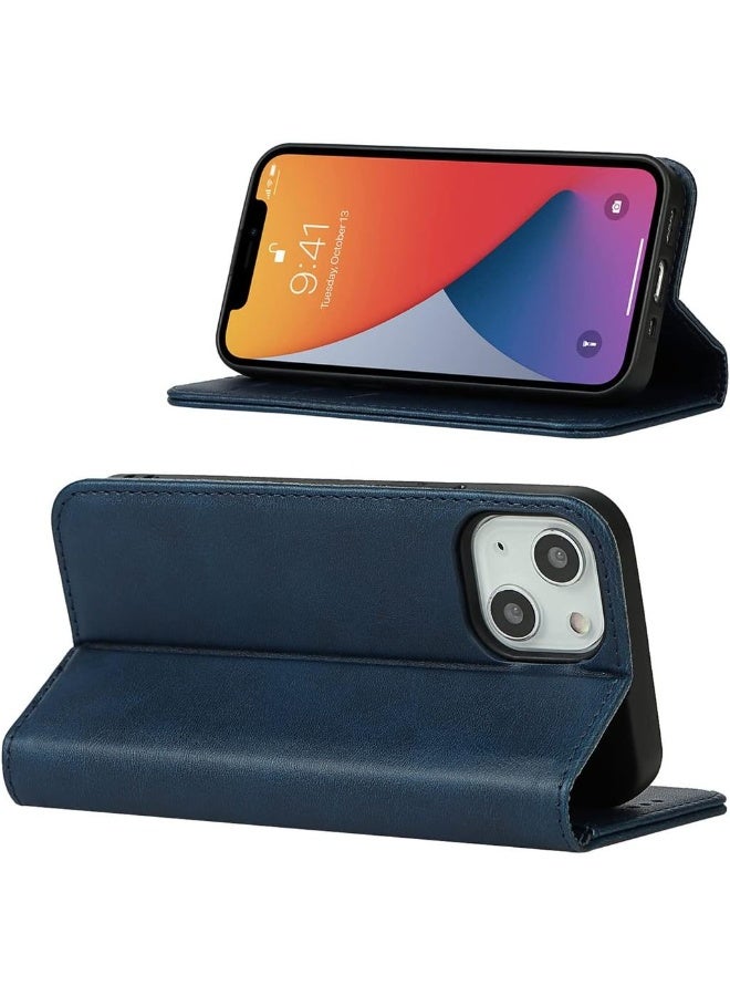 For IPhone 13 Wallet Case With Card Holder PU Leather Magnetic Case Kickstand Feature Shockproof Protective Flip Cover Case For IPhone 13 - Blue - Image 3