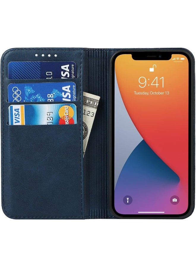 For IPhone 13 Wallet Case With Card Holder PU Leather Magnetic Case Kickstand Feature Shockproof Protective Flip Cover Case For IPhone 13 - Blue - Image 2