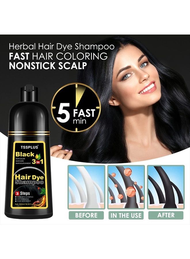 TSSPLUS 500ml Black Hair Shampoo Organic Natural Hair Dye Plant Essence Black Hair Color Dye Shampoo for Women Men Cover Gray White Hair, Instant Hair Colouring, 3 in 1 Hair Black Shampoo,herbal hair - Image 5