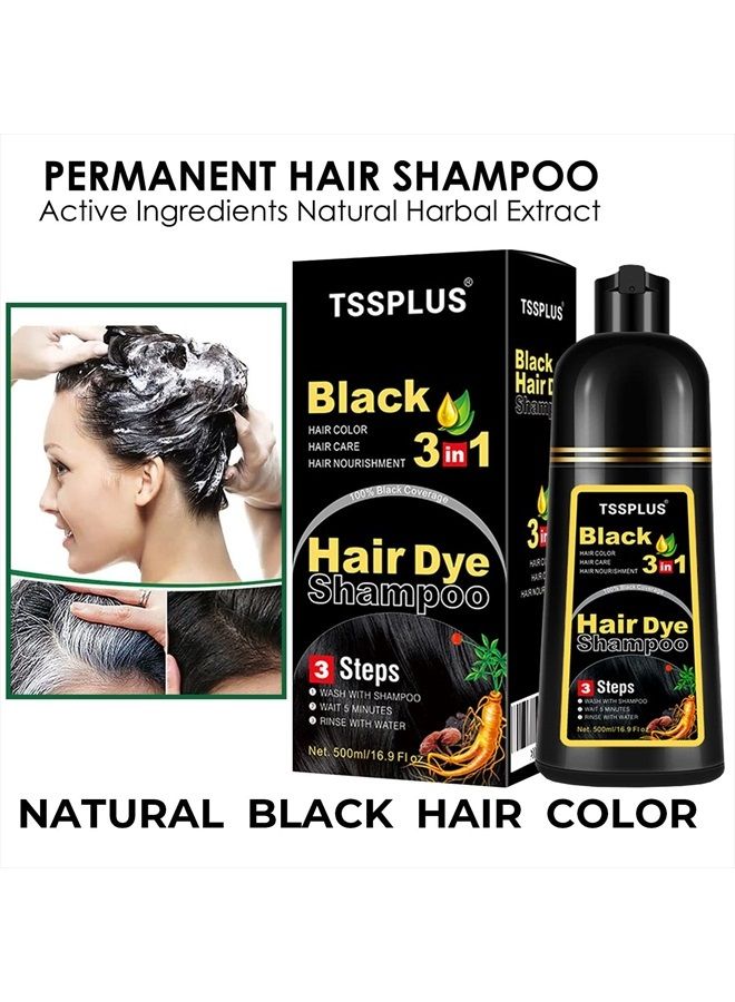 TSSPLUS 500ml Black Hair Shampoo Organic Natural Hair Dye Plant Essence Black Hair Color Dye Shampoo for Women Men Cover Gray White Hair, Instant Hair Colouring, 3 in 1 Hair Black Shampoo,herbal hair - Image 3