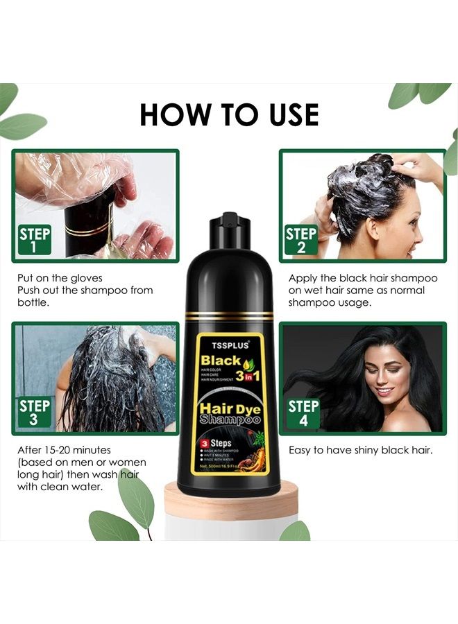 TSSPLUS 500ml Black Hair Shampoo Organic Natural Hair Dye Plant Essence Black Hair Color Dye Shampoo for Women Men Cover Gray White Hair, Instant Hair Colouring, 3 in 1 Hair Black Shampoo,herbal hair - Image 4