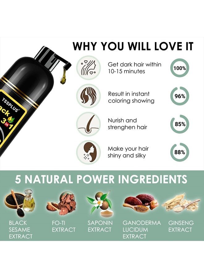 TSSPLUS 500ml Black Hair Shampoo Organic Natural Hair Dye Plant Essence Black Hair Color Dye Shampoo for Women Men Cover Gray White Hair, Instant Hair Colouring, 3 in 1 Hair Black Shampoo,herbal hair - Image 2