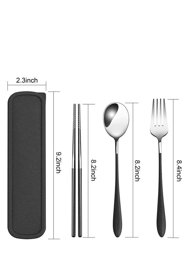SYOSI Travel Cutlery Set, Stainless Steel Cutlery Set Portable Camp Reusable Flatware Silverware, Include Fork Spoon Chopsticks with Case for Hiking Traveling Camping or School Lunch - Image 2