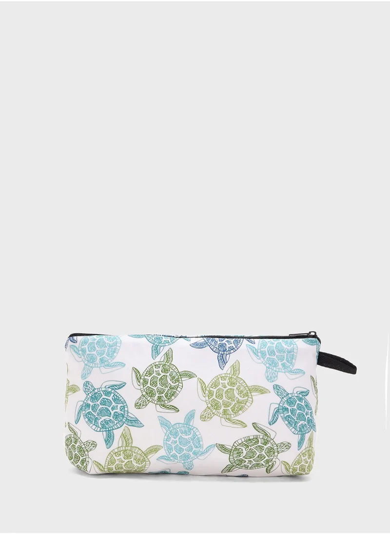 Ginger Turtle Print Cosmetic Bag