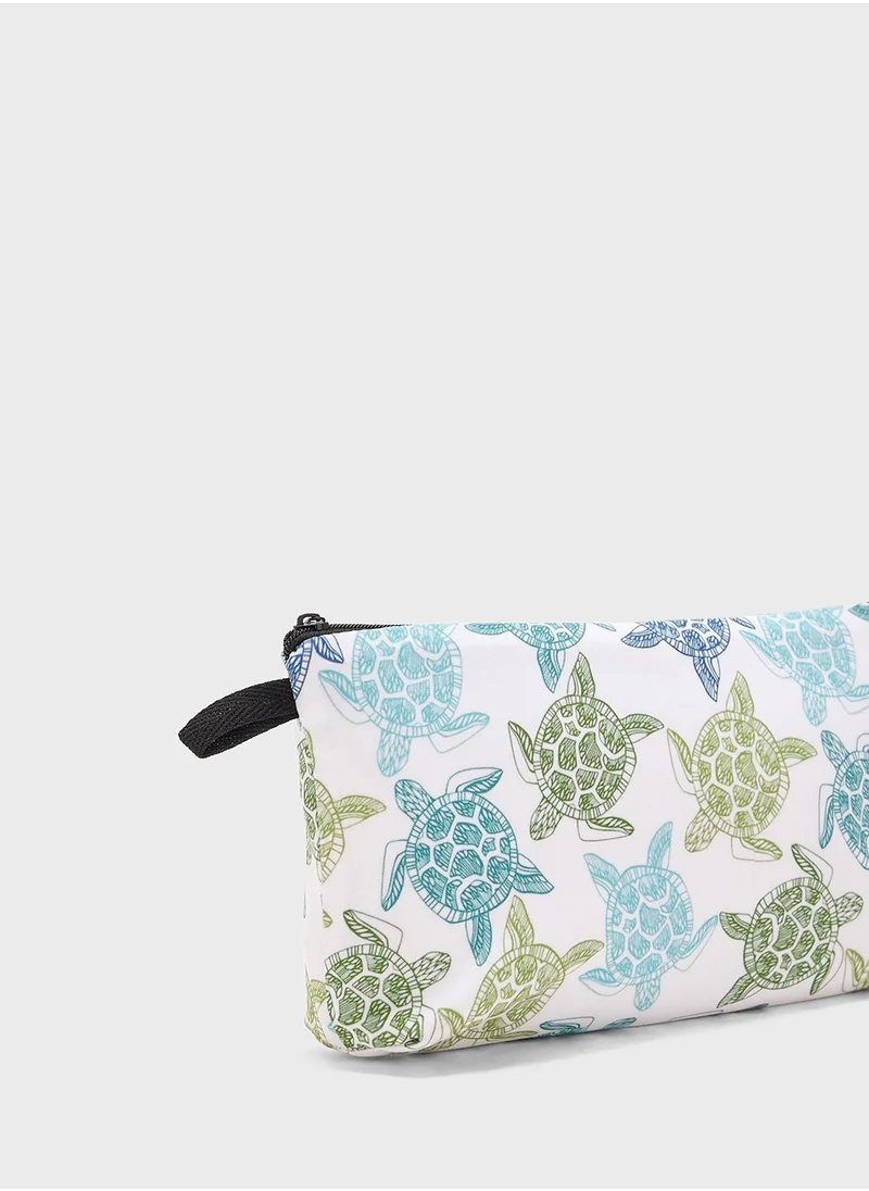 Ginger Turtle Print Cosmetic Bag