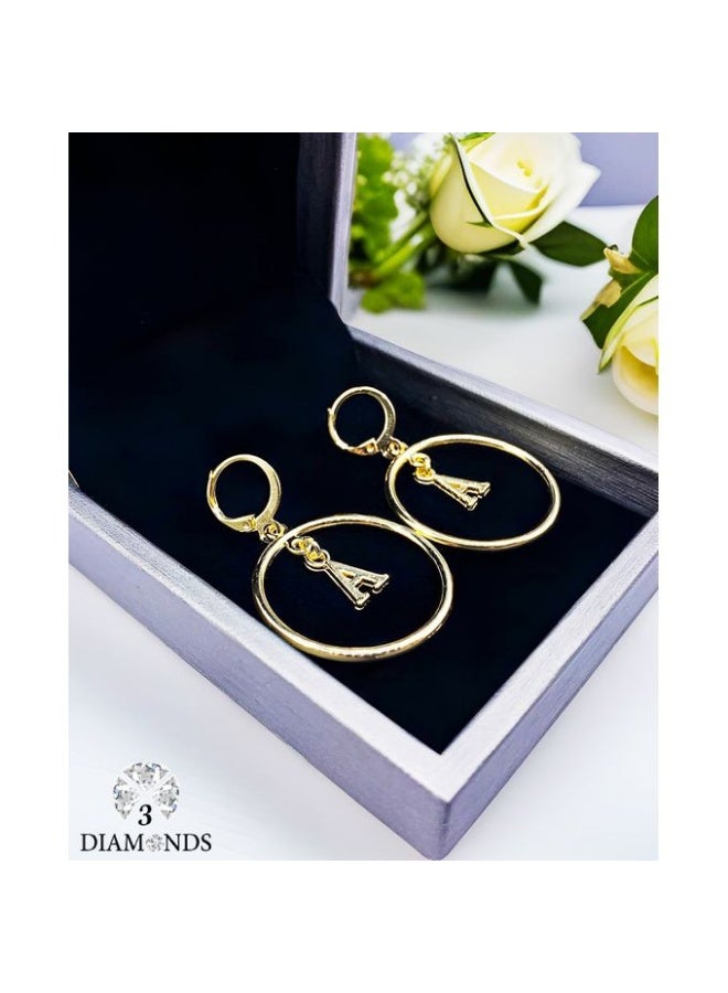 Gold Plated Letter A Drop Earrings with Cubic Zirconia