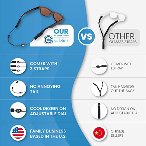 Sidelinx Adjustable Eyeglass Strap (3 Pack Shark Style) - No Tail Sunglass Strap - Eyewear String Holder - With Bonus Glasses Cleaning Cloth - 3 Pack - Image 3