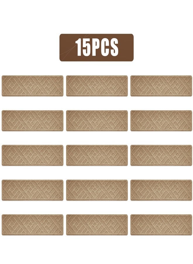 OXKVPVF 15 Pack 8 "X 30" Non-slip Carpet Stair Treads for Indoor Wooden Steps, Made of Polyester and Reusable Adhesive, Suitable for Kids Elders and Pets（Beige Lines） - Image 2