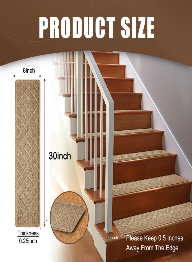 OXKVPVF 15 Pack 8 "X 30" Non-slip Carpet Stair Treads for Indoor Wooden Steps, Made of Polyester and Reusable Adhesive, Suitable for Kids Elders and Pets（Beige Lines） - Image 3