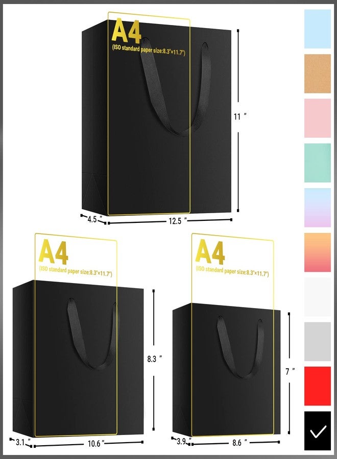 EUSOAR Gift Wrap Bags Bulk, 30pcs Black Heavy Duty Reusable Craft Handle Kraft Bags with 3 sizes, Recyclable Shopping Bags for Boutique, Grocery, Retail, Business, Party Favor, Birthdays - Image 2