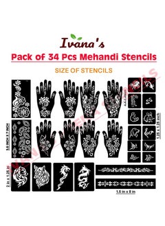 ivana's Ivana's Set of 34 Pcs Reusable Mehandi Stencils for Hands, Wrist, Body, Back, Neck, Face Combo Pack Stencils for Women, Girls And Kids, Easy To Use In Just 4 Steps Indian Design Collection, A2068  - Image 4