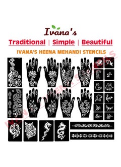 ivana's Ivana's Set of 34 Pcs Reusable Mehandi Stencils for Hands, Wrist, Body, Back, Neck, Face Combo Pack Stencils for Women, Girls And Kids, Easy To Use In Just 4 Steps Indian Design Collection, A2068  - Image 5