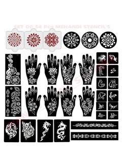 ivana's Ivana's Set of 34 Pcs Reusable Mehandi Stencils for Hands, Wrist, Body, Back, Neck, Face Combo Pack Stencils for Women, Girls And Kids, Easy To Use In Just 4 Steps Indian Design Collection, A2068  - Image 1