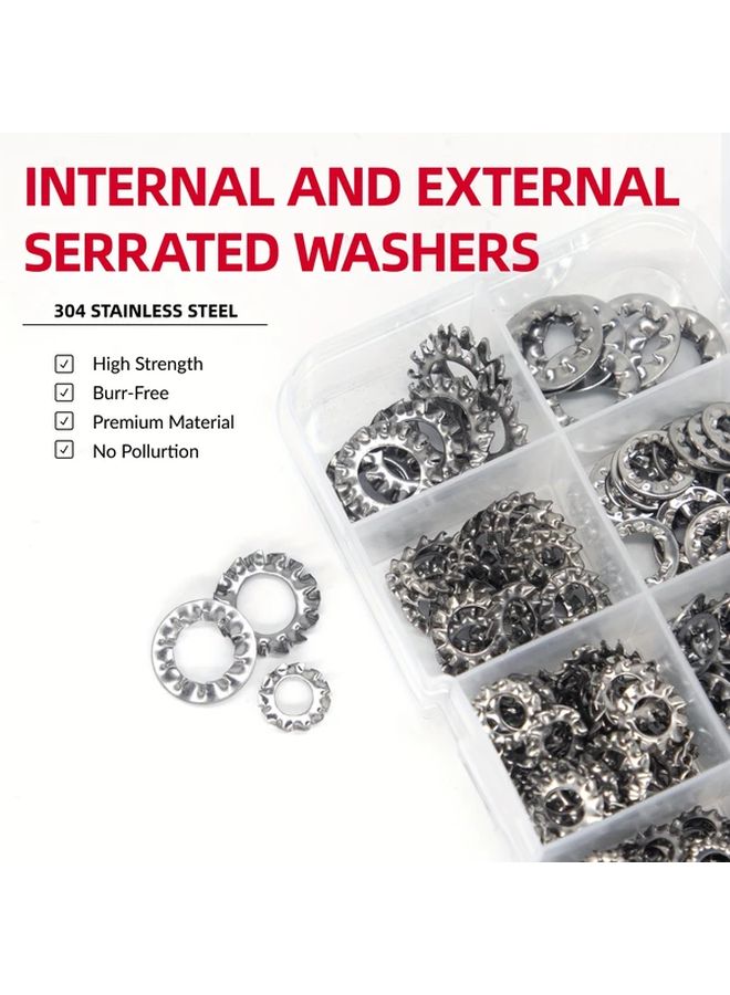 500pcs 304 Stainless Steel External Internal Tooth Star Lock Washers Assortment Kit 5 Sizes M3 M4 M5 M6 M8 - Image 4