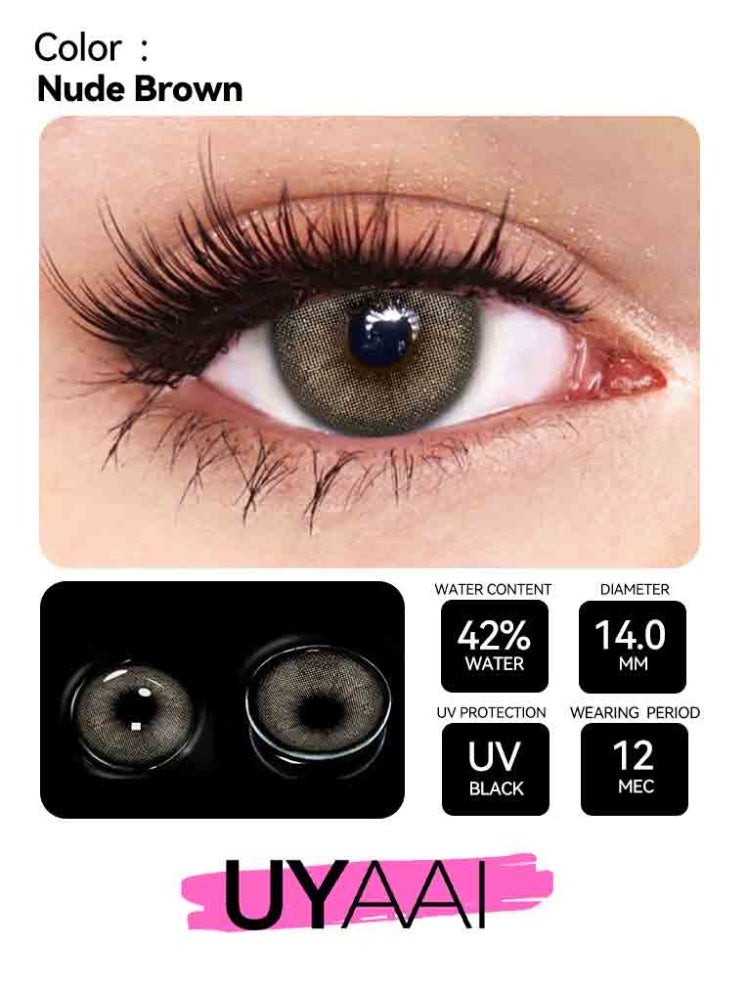 UYAAI Nude Brown Yearly Colored Contact Lenses, Unisex Cosmetic Contact Lenses, Natural Fashion Lenses, With Case - Image 2