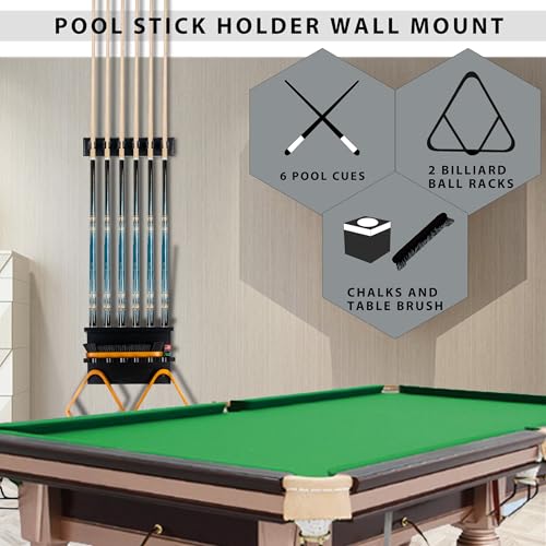 Billmart Wall Mount Pool Stick Holder - Billiards Pool Cue Rack for 6 Cues Sticks Storage Pool Table Accessories, Black - Image 3
