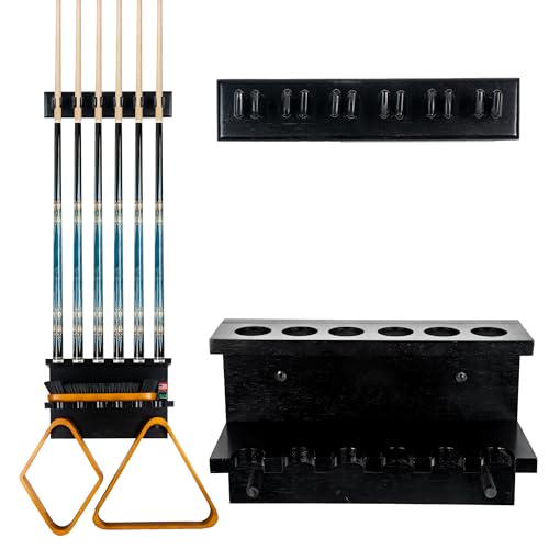 Billmart Wall Mount Pool Stick Holder - Billiards Pool Cue Rack for 6 Cues Sticks Storage Pool Table Accessories, Black - Image 1