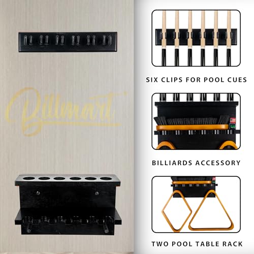 Billmart Wall Mount Pool Stick Holder - Billiards Pool Cue Rack for 6 Cues Sticks Storage Pool Table Accessories, Black - Image 2