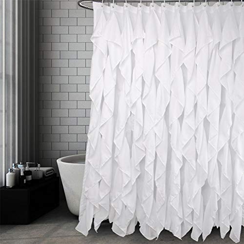 Volens White Ruffle Shower Curtain Farmhouse Fabric Cloth Curtains for Bathroom, 72x72 in Long - Image 2