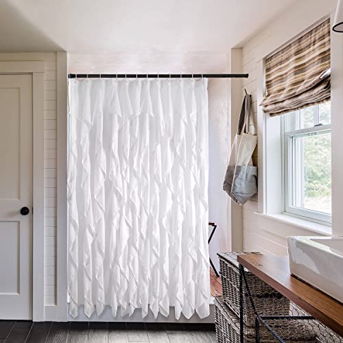 Volens White Ruffle Shower Curtain Farmhouse Fabric Cloth Curtains for Bathroom, 72x72 in Long - Image 3