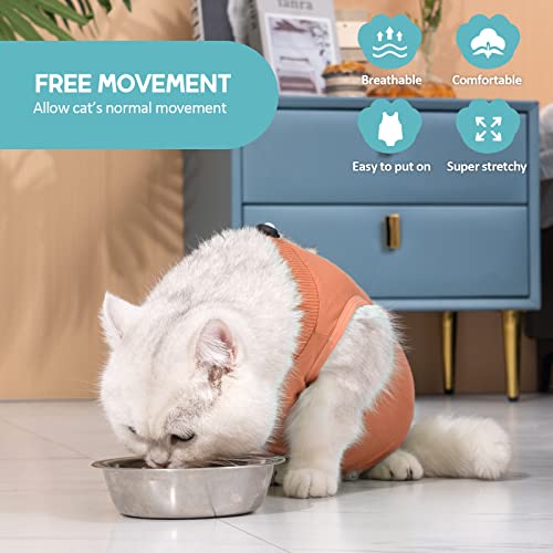 Avont Cat Recovery Suit Kitten Onesie for Cats After Surgery Cone of Shame Alternative Surgical Spay Suit for Female Cat PostSurgery or Skin Diseases Protection CoralS - Image 3