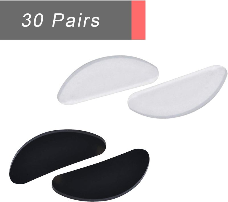 NEPAK 30 زوج من وسادات الأنف للنظارات، وسادات أنف نظارات غير قابلة للانزلاق، وسادات أنف سيليكون للنظارات، والنظارات الشمسية، والنظارات (شفاف + أسود، 1 مم) - Image 2