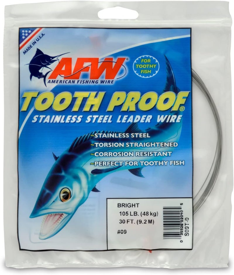 AFW Tooth Proof Stainless Steel Single Strand Hard Leader Wire - Bright and Camo for Shark, Barracuda, King Mackerel, Wahoo, Snook Bite Protection for Toothy Critters, Rigging Baits and Lures - Image 1