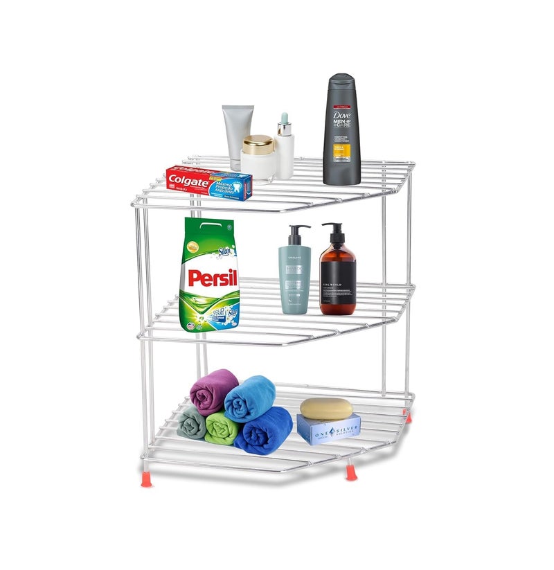 Cri8Hub 3-Tier Stainless Steel Corner Shelf, Kitchen Storage Rack, Space Organizer Stand - Image 5