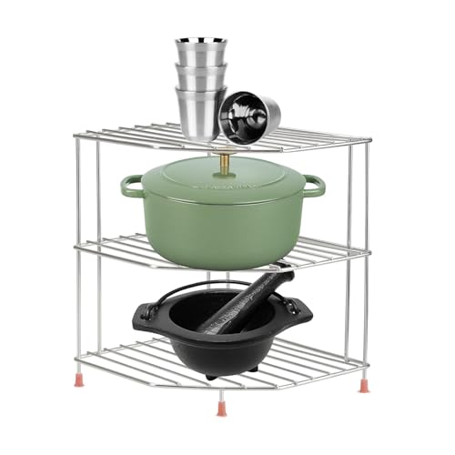 Cri8Hub 3-Tier Stainless Steel Corner Shelf, Kitchen Storage Rack, Space Organizer Stand - Image 1