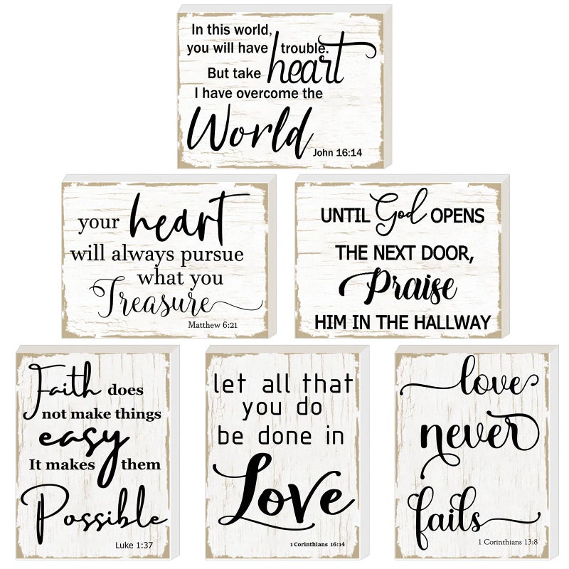 Maitys 6 Pcs Bible Verse Mini Wood Signs Wooden Religious Sign Mini Bibles Inspirational Rustic Decorative Sign Scripture Distressed White Christian Home Decor(Fresh Style) - Image 1
