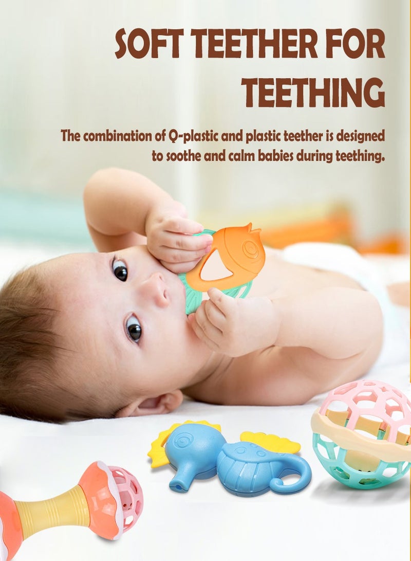 BEIRUI 11 قطعة ألعاب تسنين للأطفال، ألعاب رنين للأطفال، مجموعة ألعاب حسية كرات دوارة قابلة للإمساك، سيليكون بدرجة غذائية للأطفال من 0-24 شهر، هدايا ألعاب للأطفال الأولاد والبنات، مجموعة ألعاب للتعلم المبكر. - Image 2