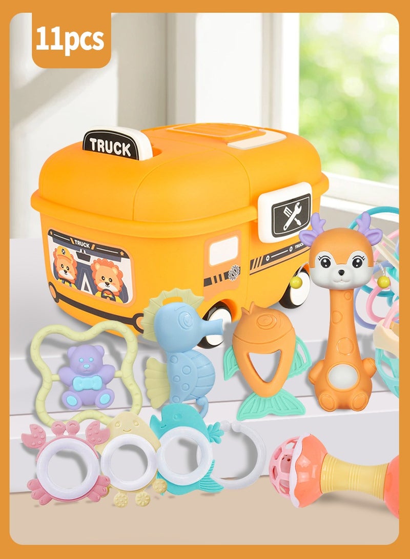 BEIRUI 11 قطعة ألعاب تسنين للأطفال، ألعاب رنين للأطفال، مجموعة ألعاب حسية كرات دوارة قابلة للإمساك، سيليكون بدرجة غذائية للأطفال من 0-24 شهر، هدايا ألعاب للأطفال الأولاد والبنات، مجموعة ألعاب للتعلم المبكر. - Image 1