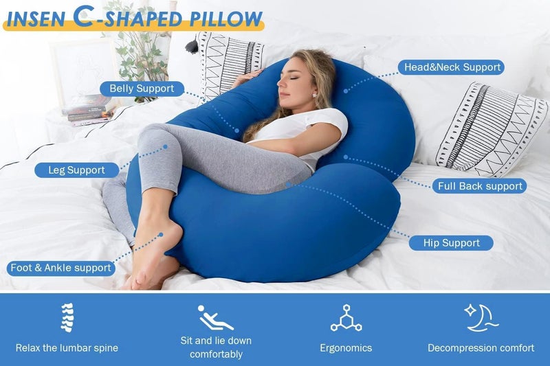 Proliva Pregnancy Pillow for Pregnant Women Maternity Pillow Pregnancy Gifts for Women Pregnancy Sleeping360degree Full Body Neck Breastfeeding with Removable Cover C Shape Blue - Image 3