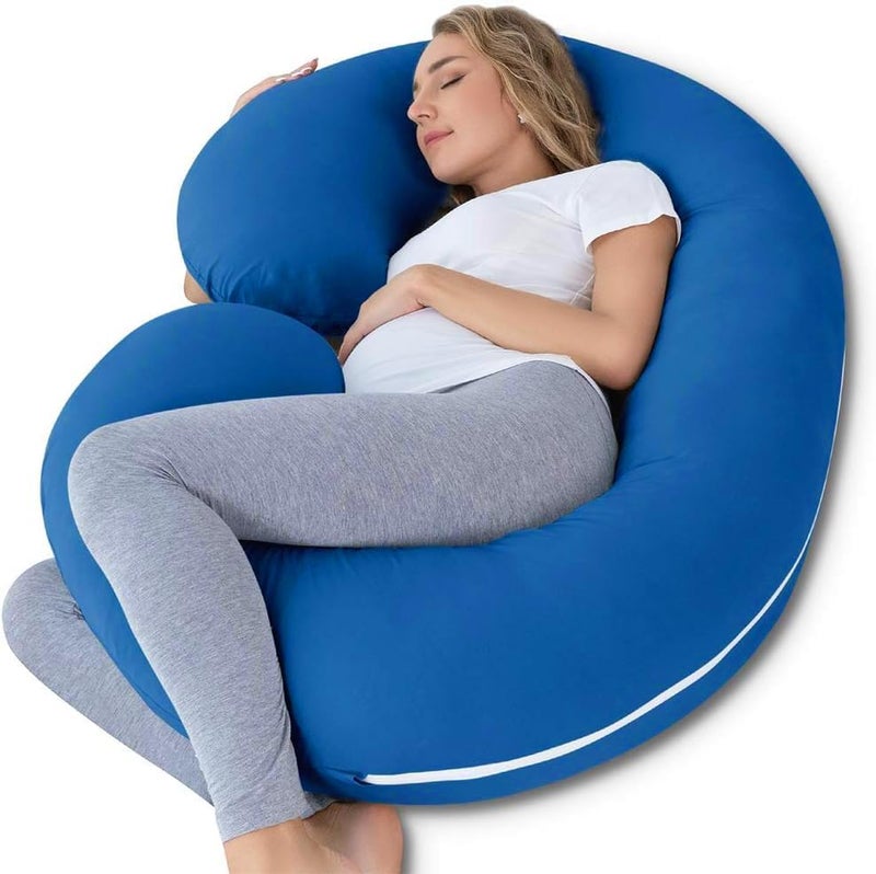Proliva Pregnancy Pillow for Pregnant Women Maternity Pillow Pregnancy Gifts for Women Pregnancy Sleeping360degree Full Body Neck Breastfeeding with Removable Cover C Shape Blue - Image 1
