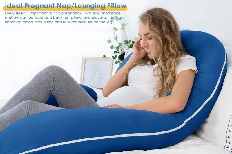 Proliva Pregnancy Pillow for Pregnant Women Maternity Pillow Pregnancy Gifts for Women Pregnancy Sleeping360degree Full Body Neck Breastfeeding with Removable Cover C Shape Blue - Image 2